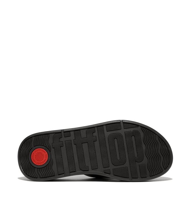 FitFlop f-mode raw-edge leather flatform h-bar slides black Direct leverbaar uit de webshop van www.meijerink-schoenen.nl/