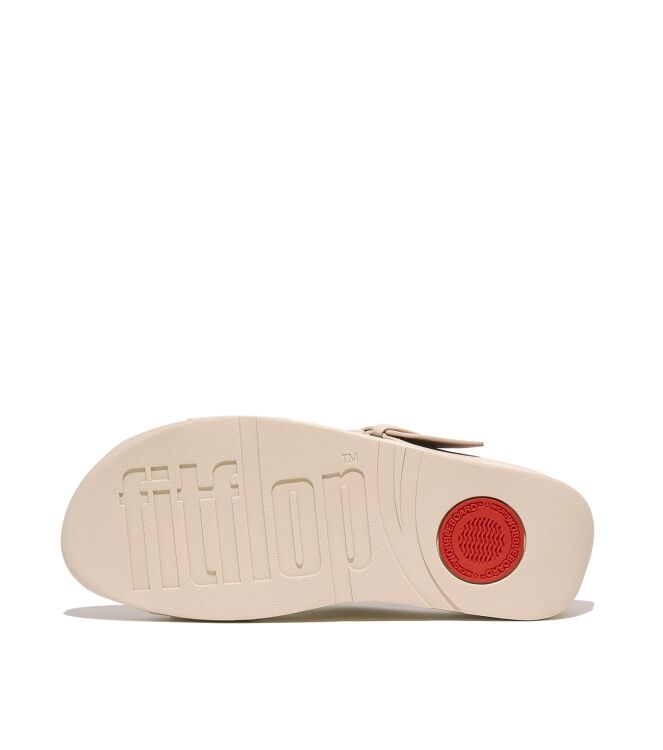 FitFlop lulu covered-buckle raw-edge leather slides stone beige Direct leverbaar uit de webshop van www.meijerink-schoenen.nl/