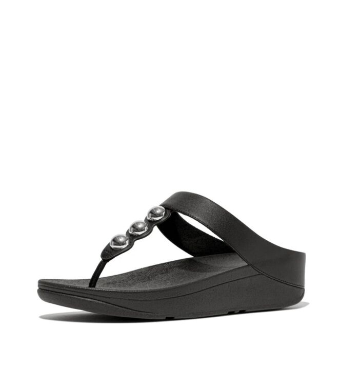 FitFlop fino mirror-dome leather toe-post sandals black Direct leverbaar uit de webshop van www.meijerink-schoenen.nl/