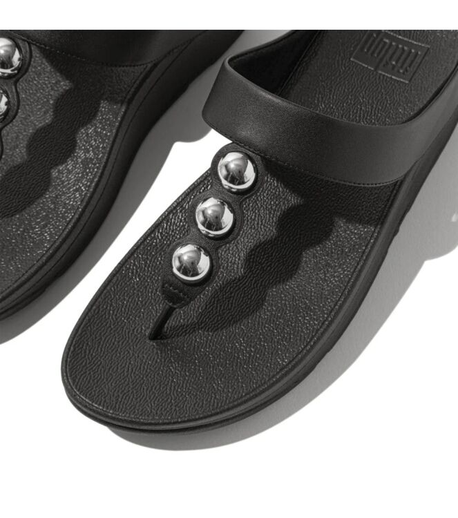 FitFlop fino mirror-dome leather toe-post sandals black Direct leverbaar uit de webshop van www.meijerink-schoenen.nl/