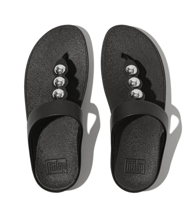 FitFlop fino mirror-dome leather toe-post sandals black Direct leverbaar uit de webshop van www.meijerink-schoenen.nl/