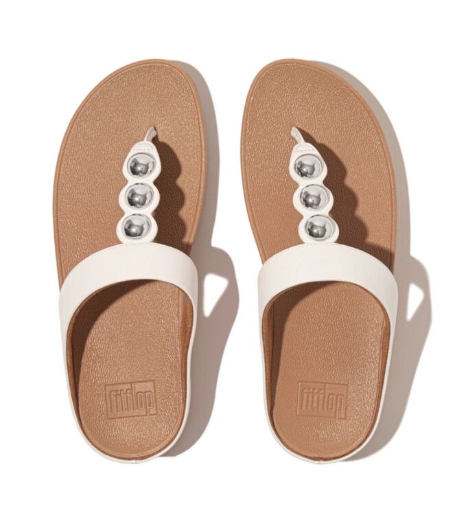 FitFlop fino mirror-dome leather toe-post sandals urban white Direct leverbaar uit de webshop van www.meijerink-schoenen.nl/