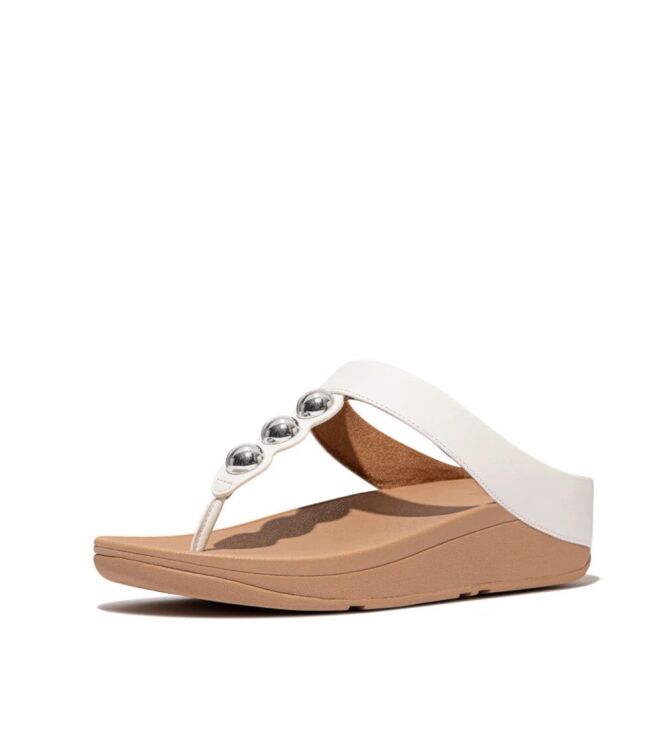FitFlop fino mirror-dome leather toe-post sandals urban white Direct leverbaar uit de webshop van www.meijerink-schoenen.nl/
