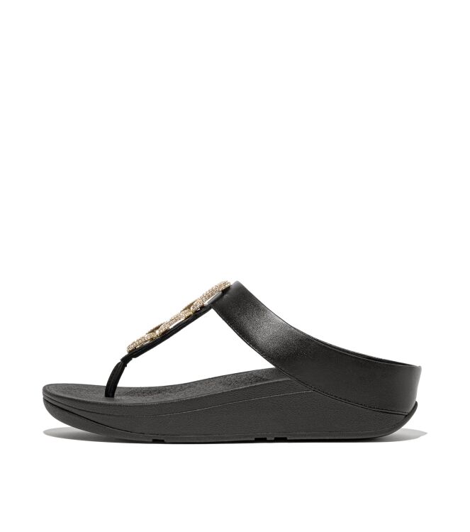 FitFlop fino crystal-chain leather toe-post sandals black Direct leverbaar uit de webshop van www.meijerink-schoenen.nl/