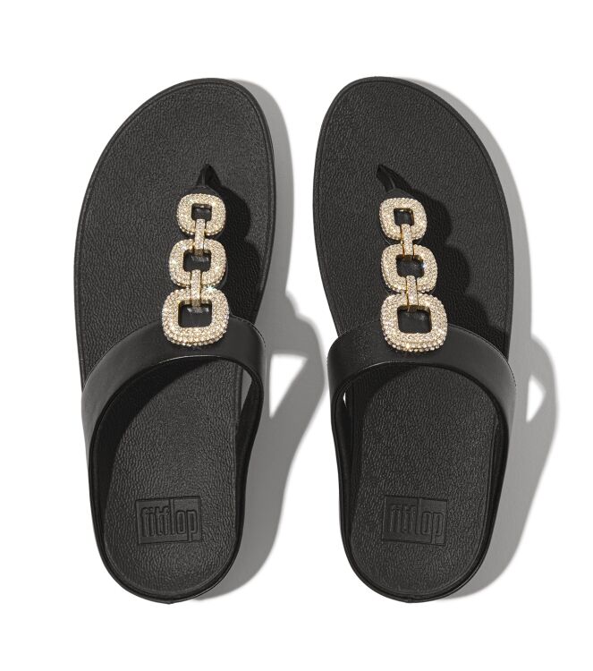 FitFlop fino crystal-chain leather toe-post sandals black Direct leverbaar uit de webshop van www.meijerink-schoenen.nl/