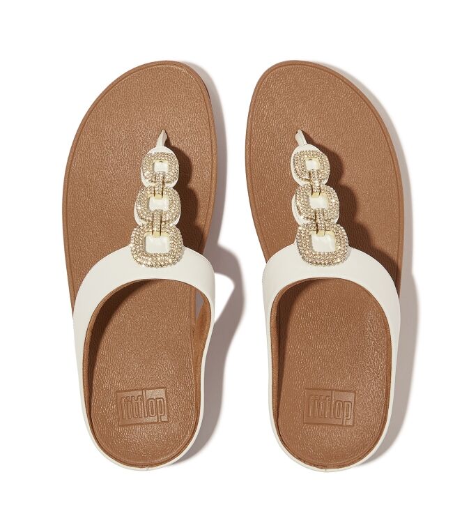 FitFlop fino crystal-chain leather toe-post sandals urban white Direct leverbaar uit de webshop van www.meijerink-schoenen.nl/