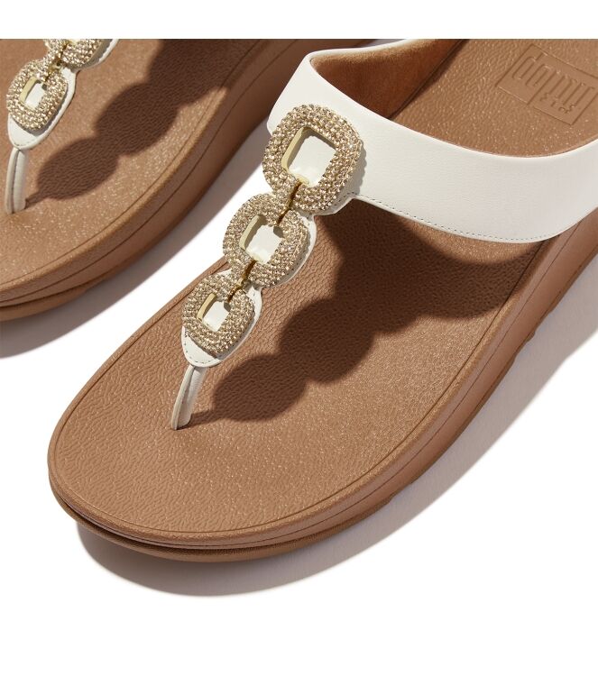 FitFlop fino crystal-chain leather toe-post sandals urban white Direct leverbaar uit de webshop van www.meijerink-schoenen.nl/