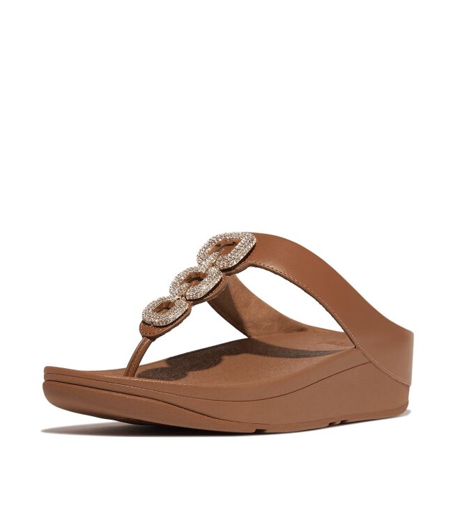 FitFlop fino crystal-chain leather toe-post sandals deep tan Direct leverbaar uit de webshop van www.meijerink-schoenen.nl/