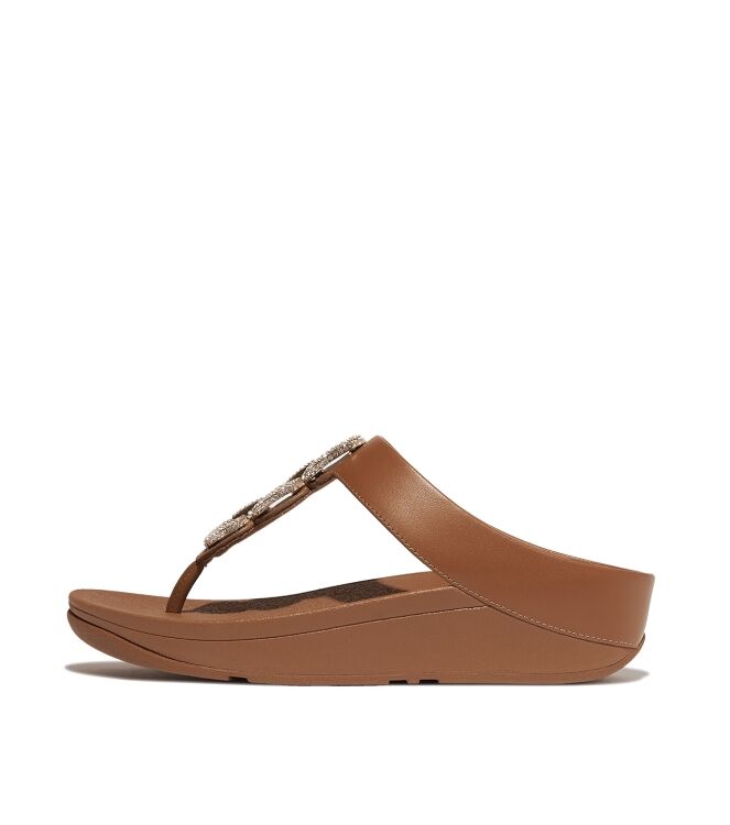 FitFlop fino crystal-chain leather toe-post sandals deep tan Direct leverbaar uit de webshop van www.meijerink-schoenen.nl/