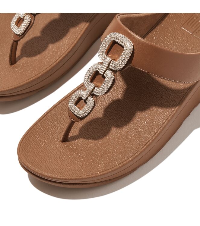 FitFlop fino crystal-chain leather toe-post sandals deep tan Direct leverbaar uit de webshop van www.meijerink-schoenen.nl/