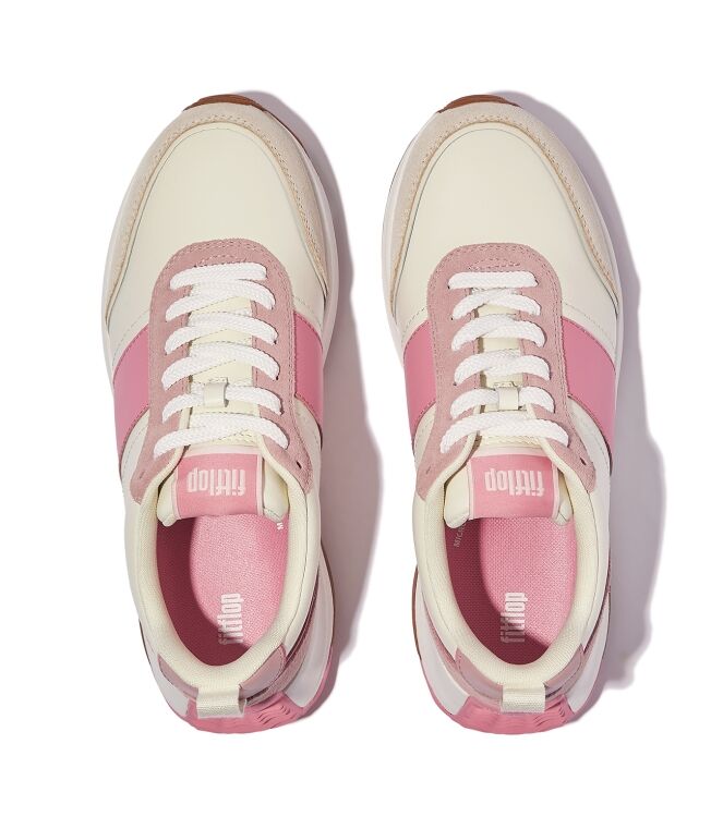 FitFlop f-mode flow sneaker - leather & suede mix cream/pinkperfect Direct leverbaar uit de webshop van www.meijerink-schoenen.nl/