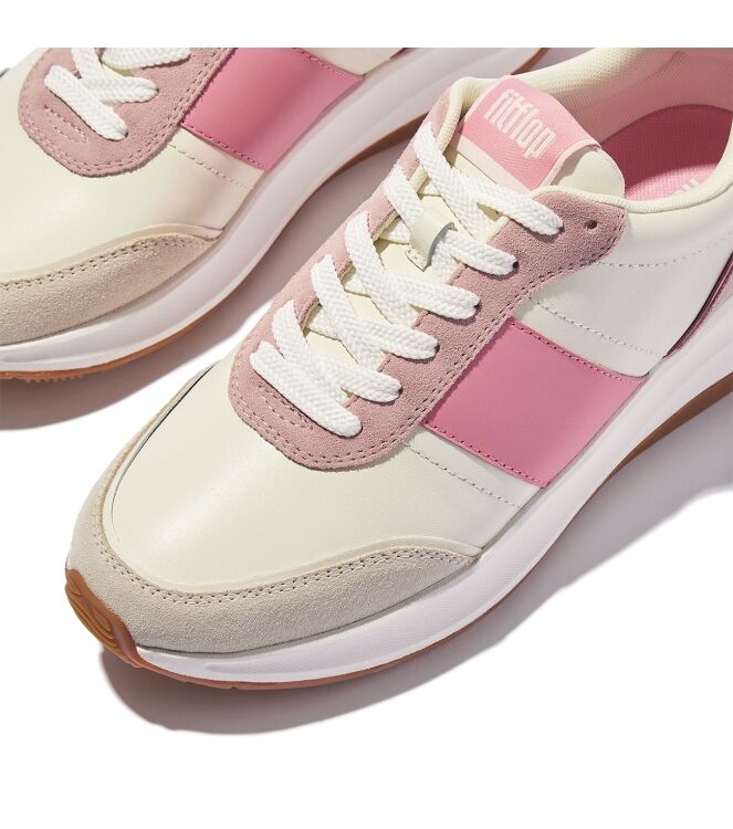 FitFlop f-mode flow sneaker - leather & suede mix cream/pinkperfect Direct leverbaar uit de webshop van www.meijerink-schoenen.nl/