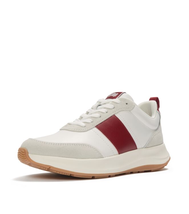 FitFlop f-mode flow sneaker - leather & suede mix urban white/burnt berry Direct leverbaar uit de webshop van www.meijerink-schoenen.nl/