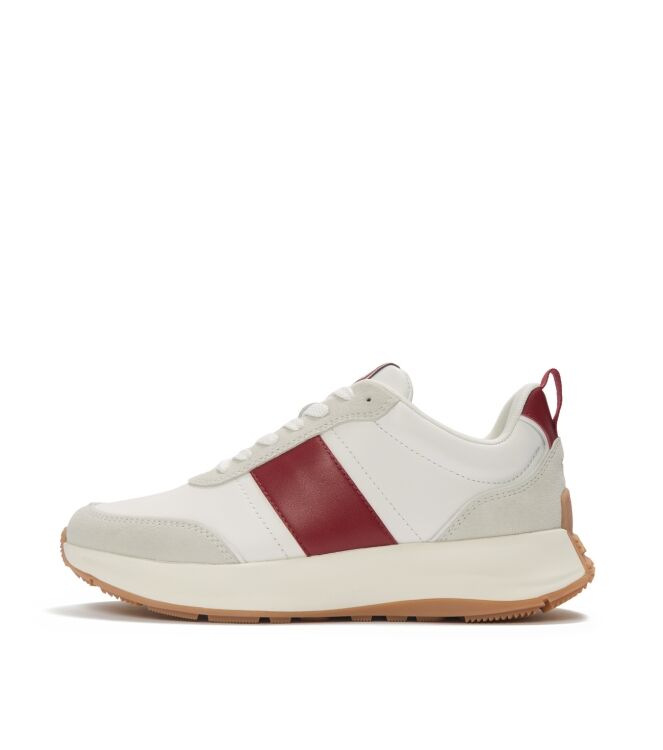 FitFlop f-mode flow sneaker - leather & suede mix urban white/burnt berry Direct leverbaar uit de webshop van www.meijerink-schoenen.nl/