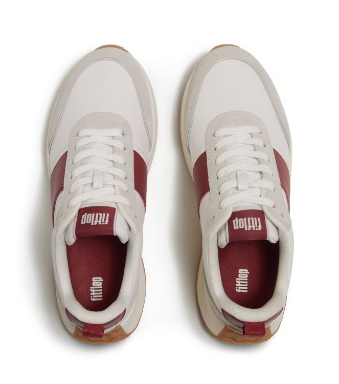 FitFlop f-mode flow sneaker - leather & suede mix urban white/burnt berry Direct leverbaar uit de webshop van www.meijerink-schoenen.nl/