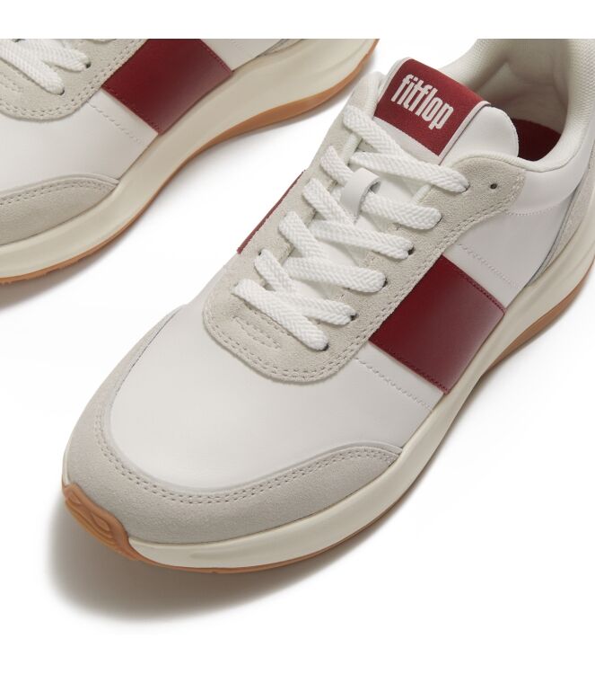 FitFlop f-mode flow sneaker - leather & suede mix urban white/burnt berry Direct leverbaar uit de webshop van www.meijerink-schoenen.nl/
