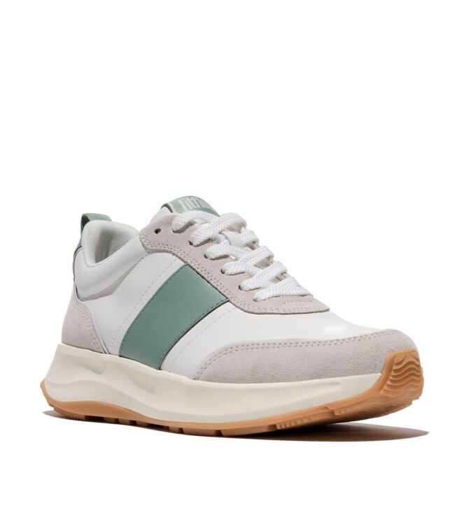 FitFlop f-mode flow sneaker - leather & suede mix urban white/frosted sage Direct leverbaar uit de webshop van www.meijerink-schoenen.nl/