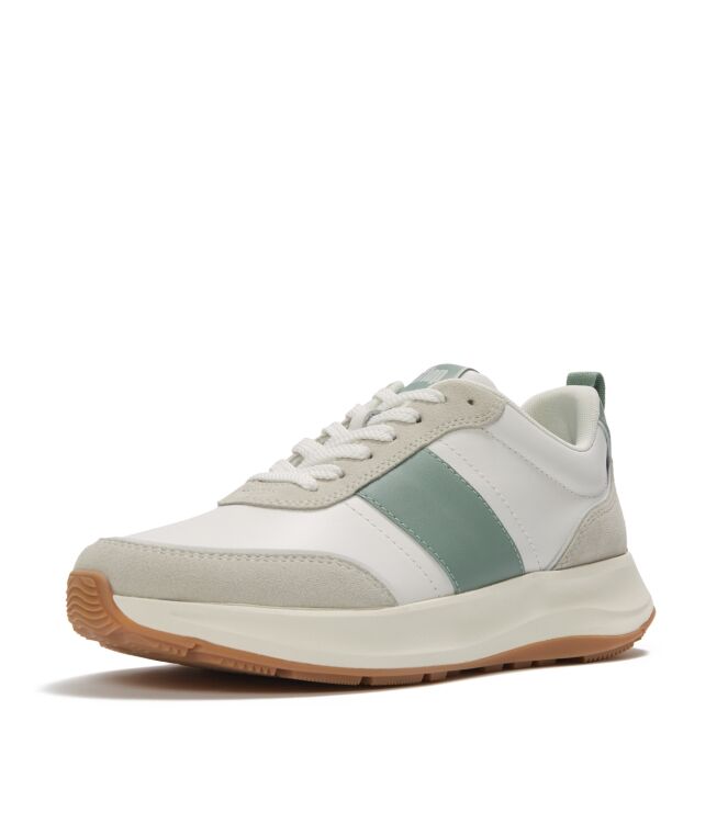 FitFlop f-mode flow sneaker - leather & suede mix urban white/frosted sage Direct leverbaar uit de webshop van www.meijerink-schoenen.nl/