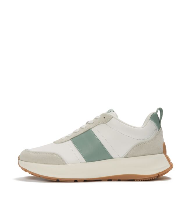 FitFlop f-mode flow sneaker - leather & suede mix urban white/frosted sage Direct leverbaar uit de webshop van www.meijerink-schoenen.nl/