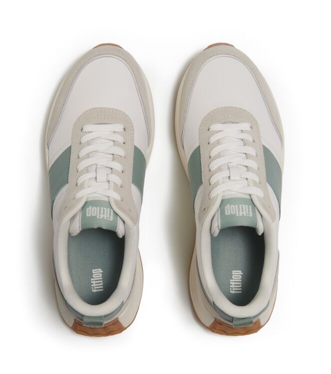 FitFlop f-mode flow sneaker - leather & suede mix urban white/frosted sage Direct leverbaar uit de webshop van www.meijerink-schoenen.nl/