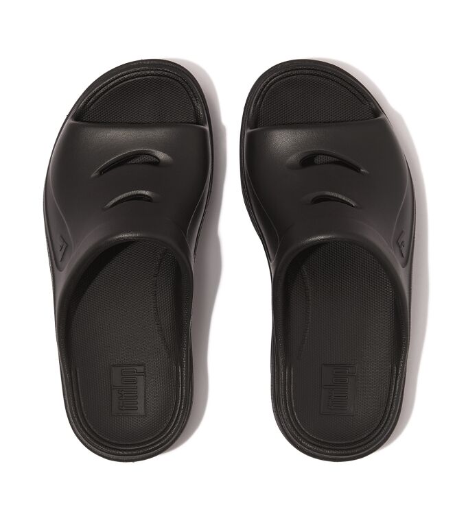 FitFlop relieff slide - tonal rubber pewter black Direct leverbaar uit de webshop van www.meijerink-schoenen.nl/