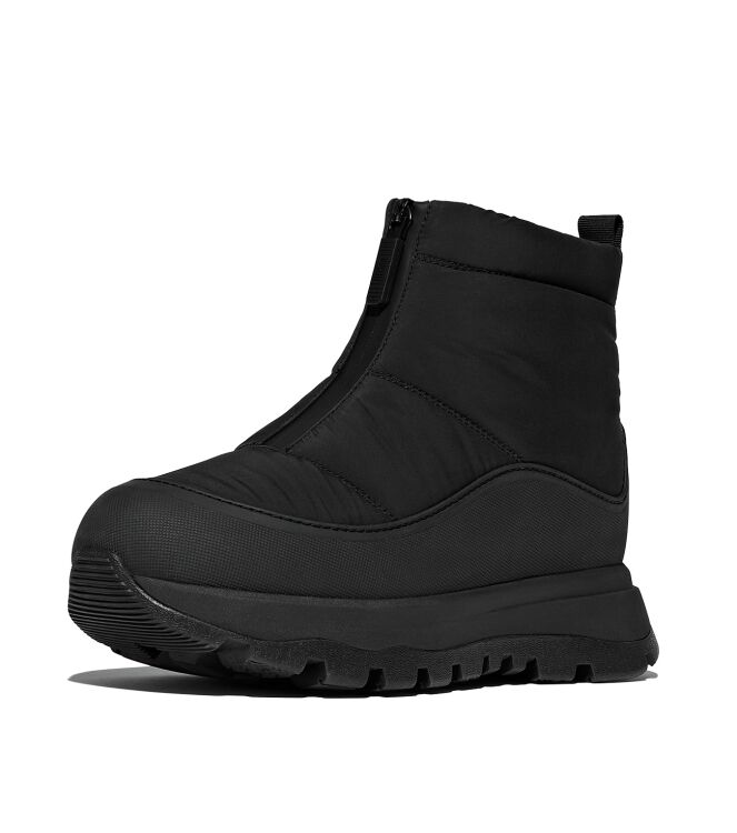 FitFlop neo-d-hyker padded/quilted boot short (zip) all black/deep gold Direct leverbaar uit de webshop van www.meijerink-schoenen.nl/