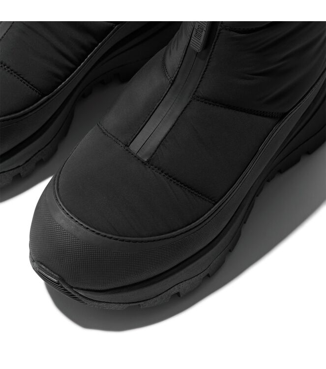 FitFlop neo-d-hyker padded/quilted boot short (zip) all black/deep gold Direct leverbaar uit de webshop van www.meijerink-schoenen.nl/