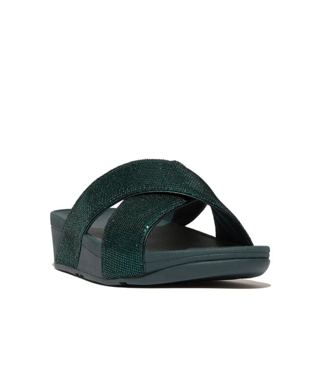 FitFlop lulu cross slide - glitterball metallic deep teal Direct leverbaar uit de webshop van www.meijerink-schoenen.nl/