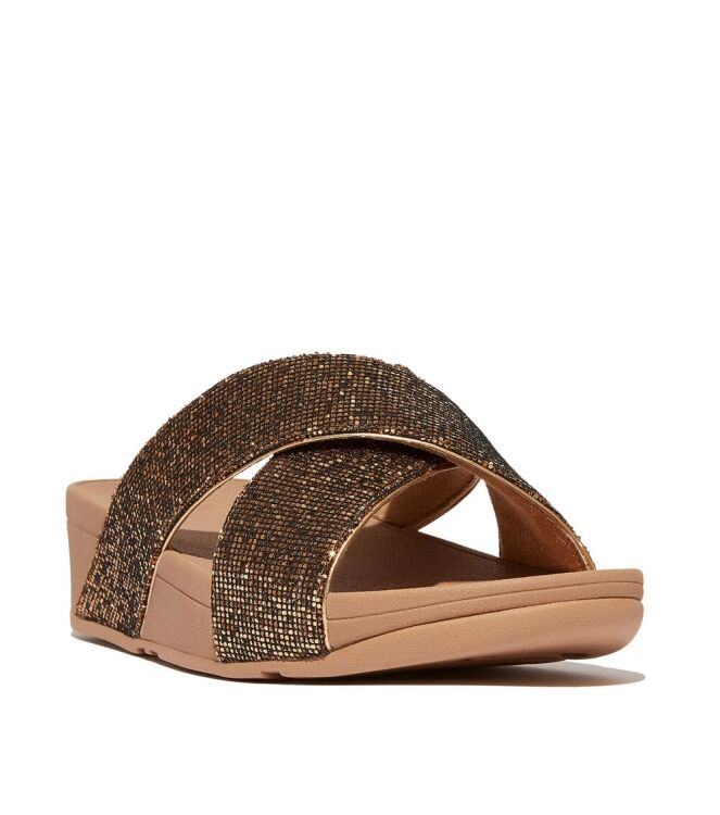 FitFlop lulu cross slide - glitterball old gold Direct leverbaar uit de webshop van www.meijerink-schoenen.nl/