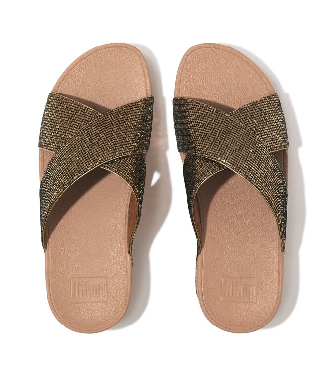 FitFlop lulu cross slide - glitterball old gold Direct leverbaar uit de webshop van www.meijerink-schoenen.nl/