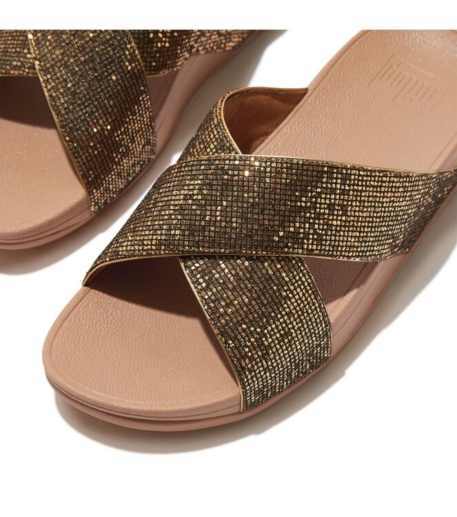 FitFlop lulu cross slide - glitterball old gold Direct leverbaar uit de webshop van www.meijerink-schoenen.nl/
