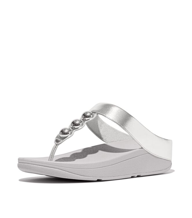 FitFlop fino mirror-dome metallic-leather toe-post sandals silver Direct leverbaar uit de webshop van www.meijerink-schoenen.nl/