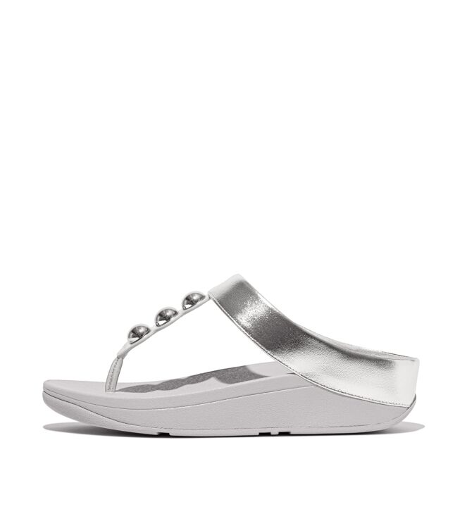 FitFlop fino mirror-dome metallic-leather toe-post sandals silver Direct leverbaar uit de webshop van www.meijerink-schoenen.nl/