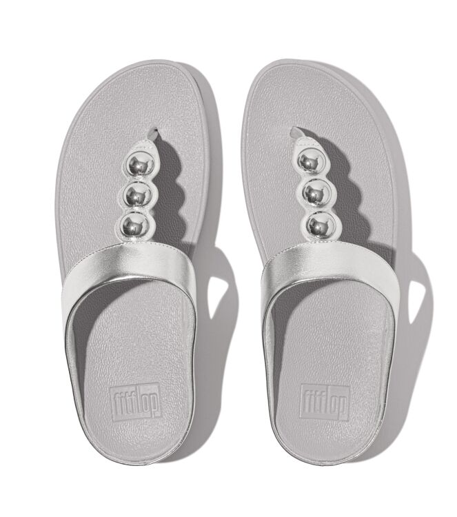 FitFlop fino mirror-dome metallic-leather toe-post sandals silver Direct leverbaar uit de webshop van www.meijerink-schoenen.nl/