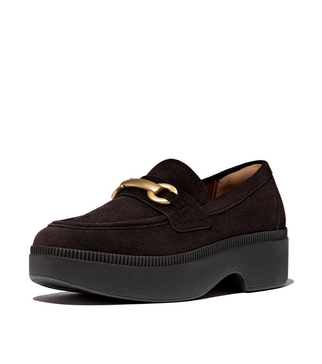 FitFlop f-luma chunky-snaffle suede demi-wedge loafers chocolate brown Direct leverbaar uit de webshop van www.meijerink-schoenen.nl/