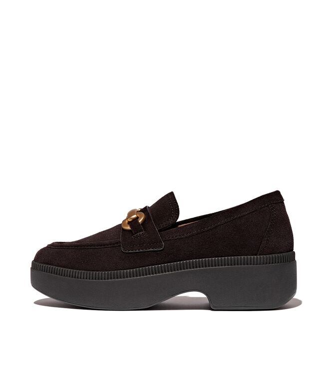 FitFlop f-luma chunky-snaffle suede demi-wedge loafers chocolate brown Direct leverbaar uit de webshop van www.meijerink-schoenen.nl/