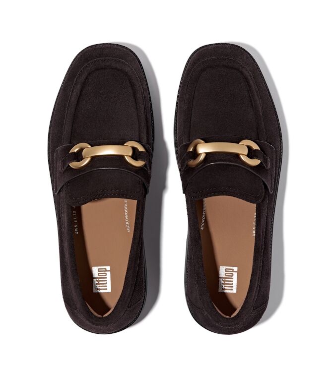 FitFlop f-luma chunky-snaffle suede demi-wedge loafers chocolate brown Direct leverbaar uit de webshop van www.meijerink-schoenen.nl/
