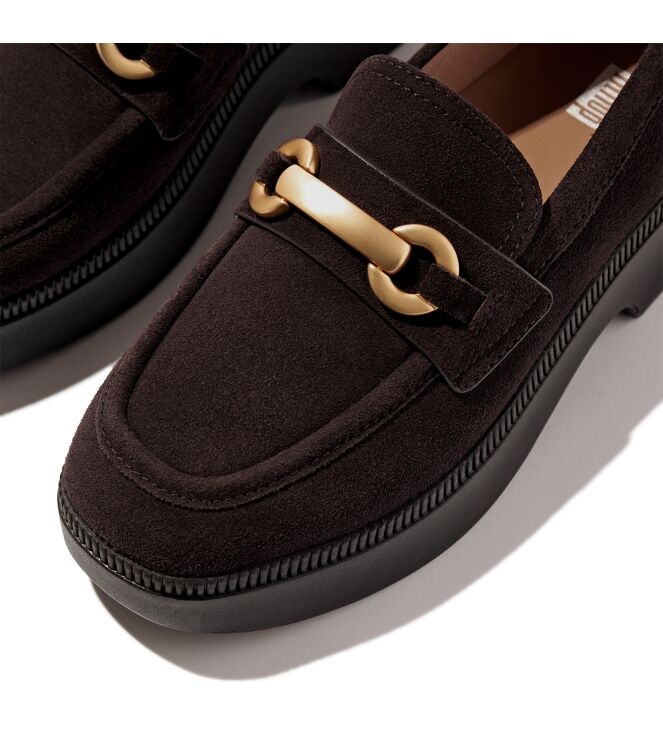 FitFlop f-luma chunky-snaffle suede demi-wedge loafers chocolate brown Direct leverbaar uit de webshop van www.meijerink-schoenen.nl/