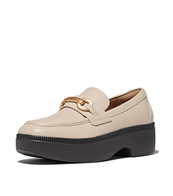 FitFlop f-luma chunky-snaffle leather demi-wedge loafers stone beige Direct leverbaar uit de webshop van www.meijerink-schoenen.nl/