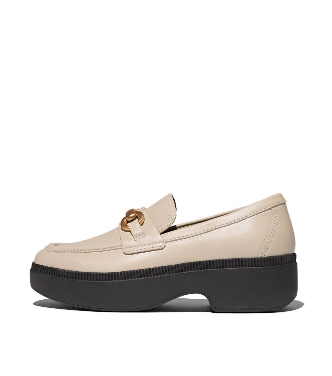 FitFlop f-luma chunky-snaffle leather demi-wedge loafers stone beige Direct leverbaar uit de webshop van www.meijerink-schoenen.nl/