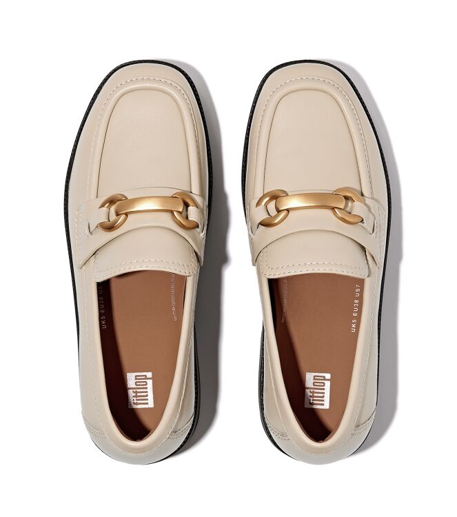 FitFlop f-luma chunky-snaffle leather demi-wedge loafers stone beige Direct leverbaar uit de webshop van www.meijerink-schoenen.nl/