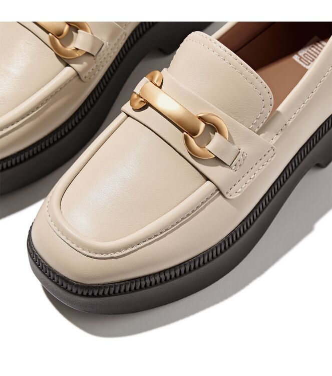 FitFlop f-luma chunky-snaffle leather demi-wedge loafers stone beige Direct leverbaar uit de webshop van www.meijerink-schoenen.nl/