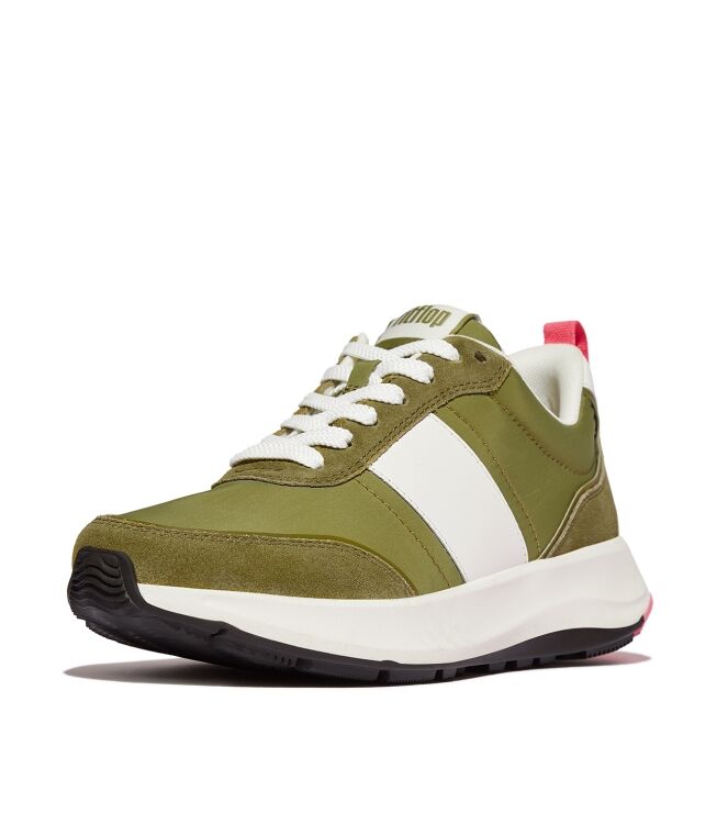 FitFlop f-mode flow sneaker - nylon & suede mix camo-green mix Direct leverbaar uit de webshop van www.meijerink-schoenen.nl/
