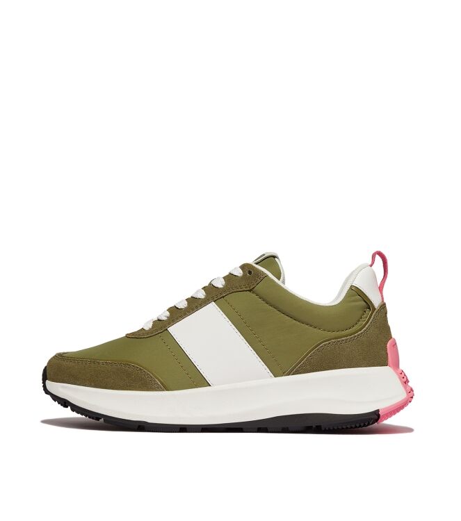 FitFlop f-mode flow sneaker - nylon & suede mix camo-green mix Direct leverbaar uit de webshop van www.meijerink-schoenen.nl/