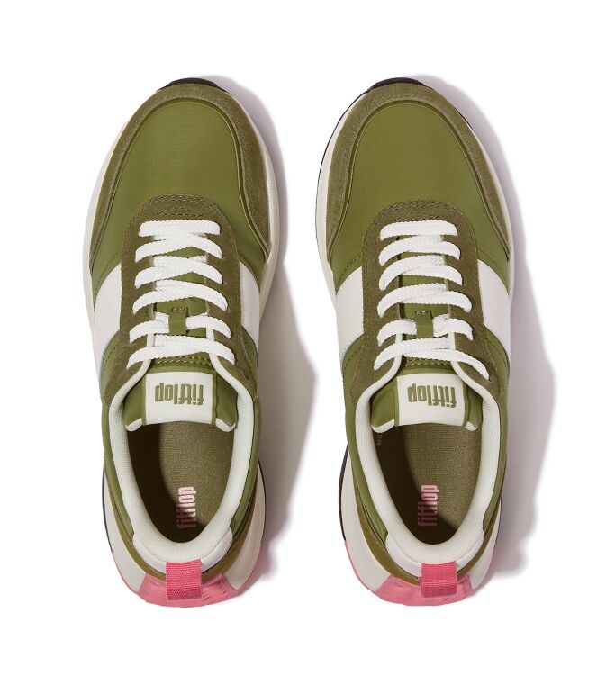 FitFlop f-mode flow sneaker - nylon & suede mix camo-green mix Direct leverbaar uit de webshop van www.meijerink-schoenen.nl/