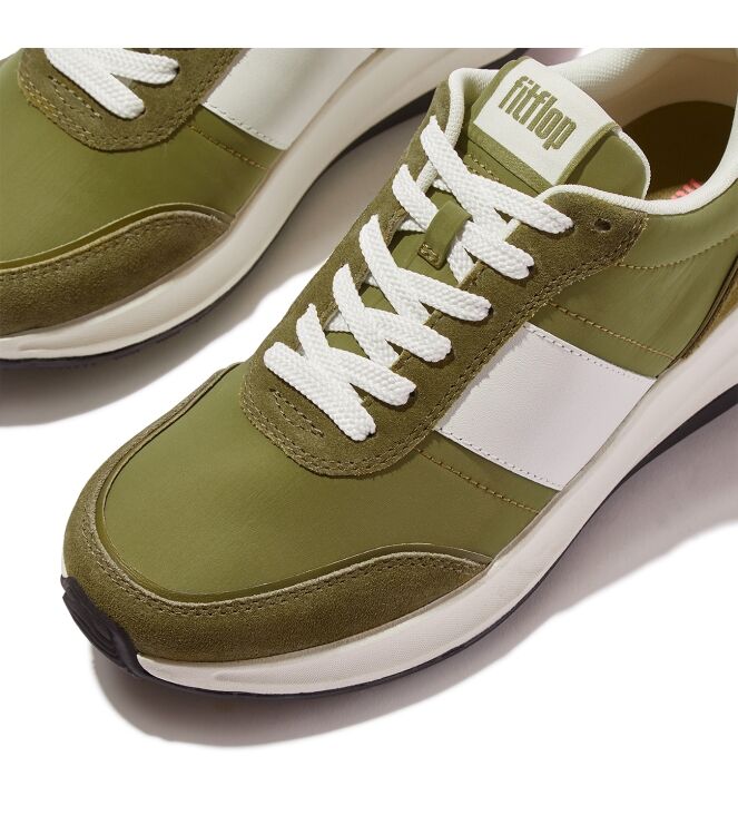 FitFlop f-mode flow sneaker - nylon & suede mix camo-green mix Direct leverbaar uit de webshop van www.meijerink-schoenen.nl/