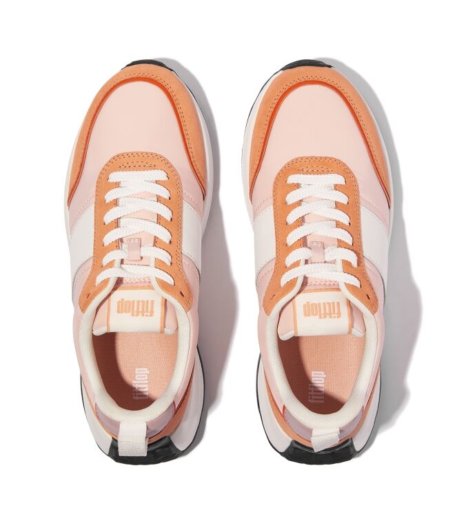 FitFlop f-mode flow sneaker - nylon & suede mix peachy/clay pink mix Direct leverbaar uit de webshop van www.meijerink-schoenen.nl/