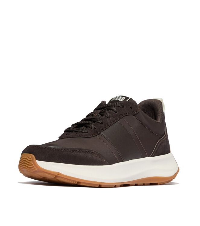 FitFlop f-mode flow sneaker - nylon & suede mix chocolate brown/cream Direct leverbaar uit de webshop van www.meijerink-schoenen.nl/