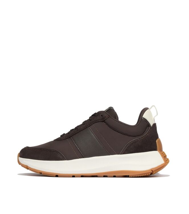 FitFlop f-mode flow sneaker - nylon & suede mix chocolate brown/cream Direct leverbaar uit de webshop van www.meijerink-schoenen.nl/