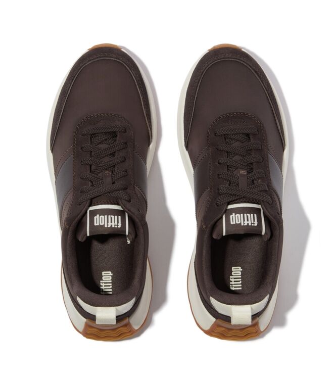 FitFlop f-mode flow sneaker - nylon & suede mix chocolate brown/cream Direct leverbaar uit de webshop van www.meijerink-schoenen.nl/
